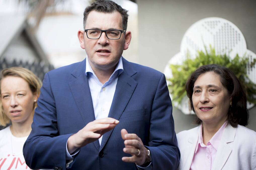 Premier Daniel Andrews and Minister for Energy, Environment and Climate Change Lily D'Ambrose. Photo: Arsineh Houspian