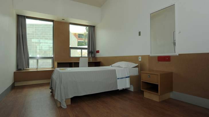 A bedroom at the Adult Acute Mental Health Inpatient Unit at Canberra Hospital. Photo: Graham Tidy