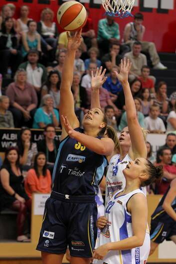 Canberra Capitals forward Brigitte Ardossi tries to make a basket. Photo: Matthew Smithwick