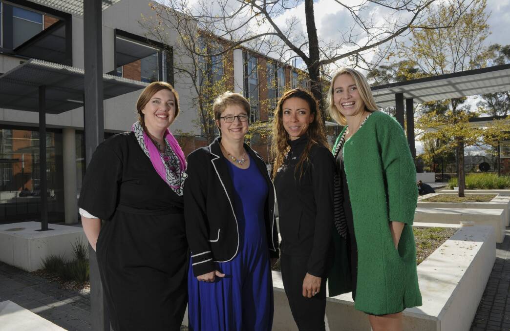 Four former students of St Clare's College, Griffith, will return to help celebrate the College's 50th anniversary celebrations. From left, Rachel Campbell, Elizabeth Gallagher, Georgia Gleeson and Sarah McAppion. Photo: Graham Tidy