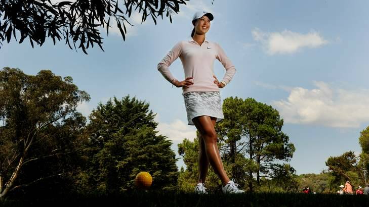 American golfer Michelle Wie at Royal Canberra Golf Club ahead of the Women's Australian Open which start's on Thursday. Photo: Colleen Petch
