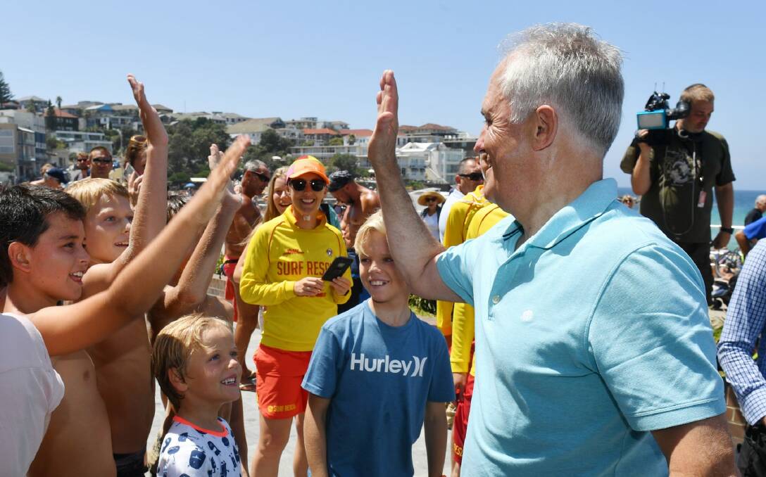 Prime Minister Malcolm Turnbull at Bondi Beach on New Year's Day announcing the funding. Photo: Mick Tsikas/ AAP