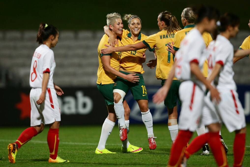 Matildas striker Michelle Heyman (left) is in the sights of Melbourne City. Photo: Matt King