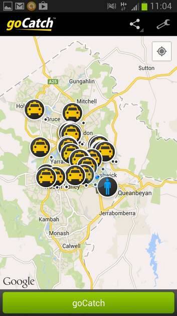 Using the goCatch app users can see where all available taxis are in Canberra.