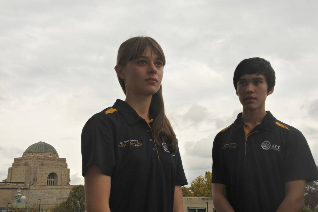 Year 10 students Sophie Holloway, from Campbell High School, and Liam Hollis, from Canberra High School, travelled to Europe for the Chief Minister's Spirit of Anzac Prize. Photo: Stephen Jeffery