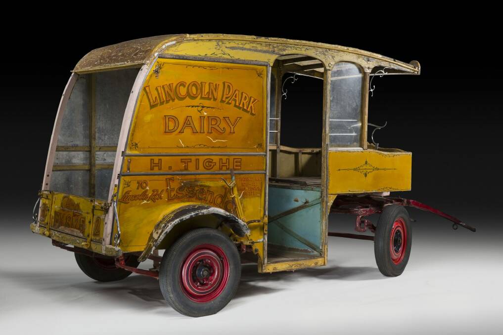 Morning ritual: The Lincoln Park Dairy delivery cart, which was built in about 1947, at the National Museum of Australia. Photo: Jason McCarthy