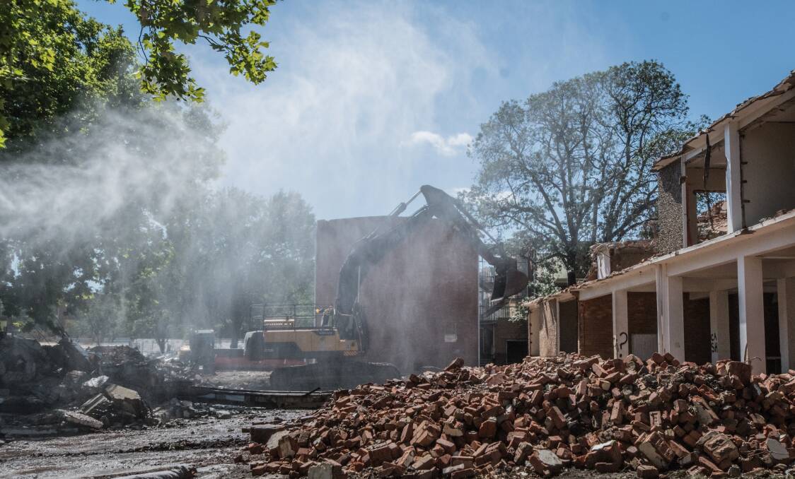 Demolition work on the Northbourne Flats. Photo: Karleen Minney