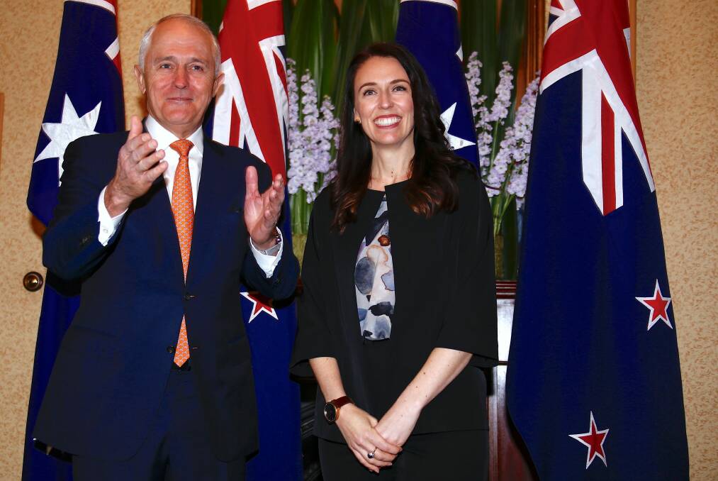 Australian Prime Minister Malcolm Turnbull greets New Zealand PM Jacinda Ardern in Sydney.   Photo: David Gray 
