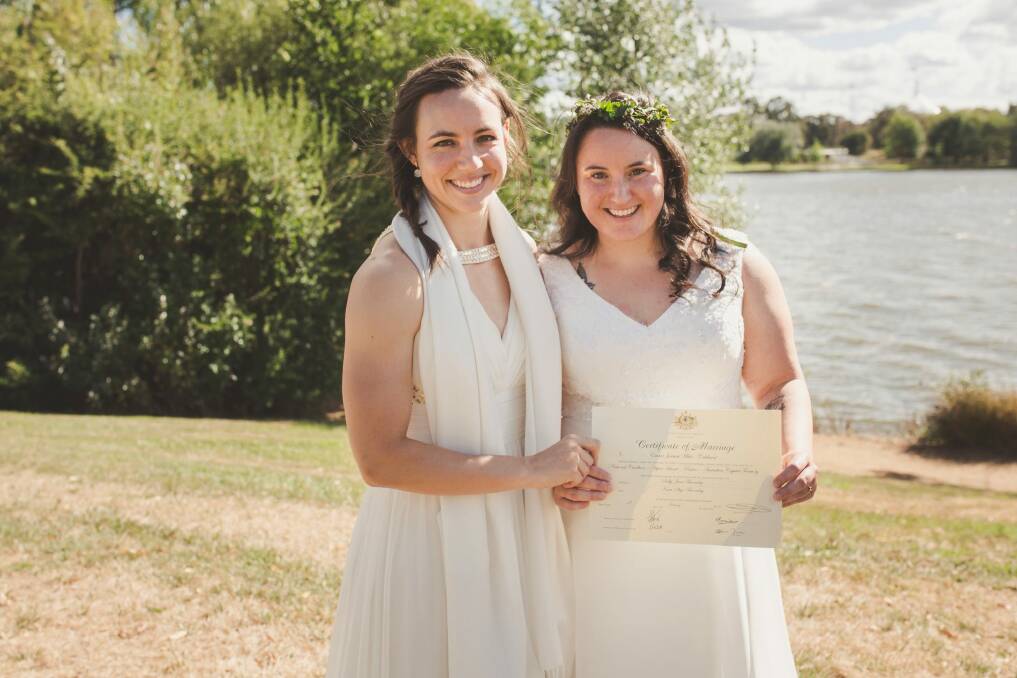 Sally and Kara Bromley are Canberra's first same-sex couple to marry. Photo: Jamila Toderas
