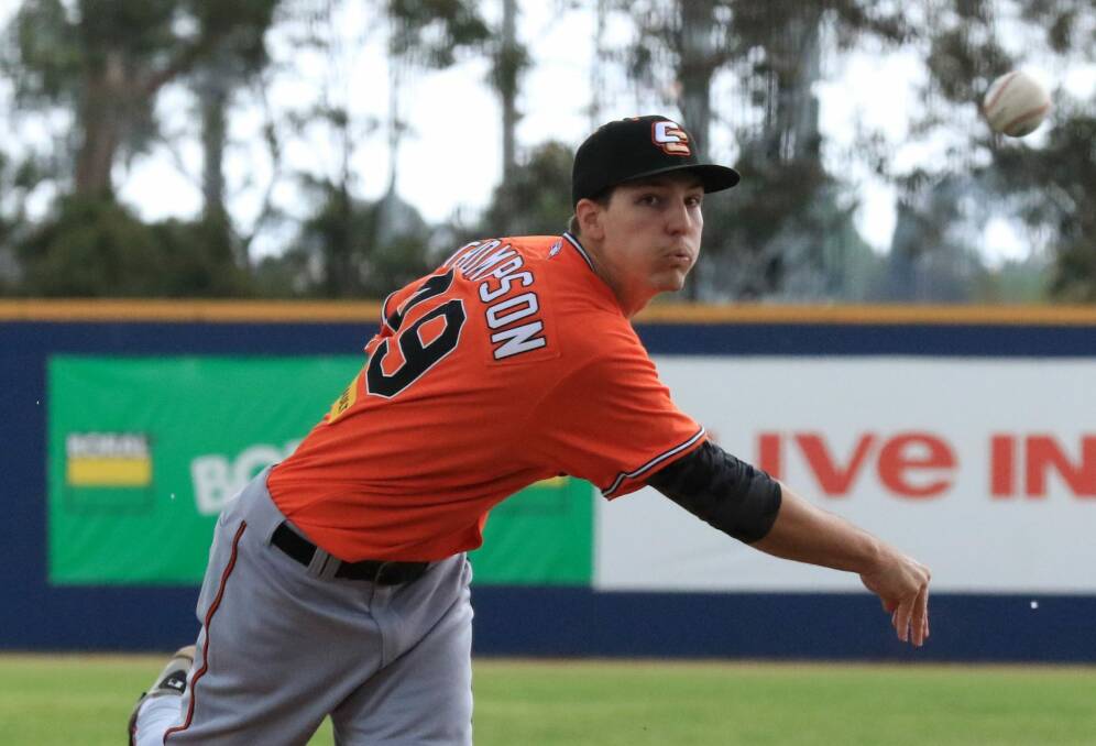 Canberra Cavalry pitcher Aaron Thompson gave up one run in five innings against the Melbourne Aces on Sunday. Photo: Tania Chalmers (SMP Images)