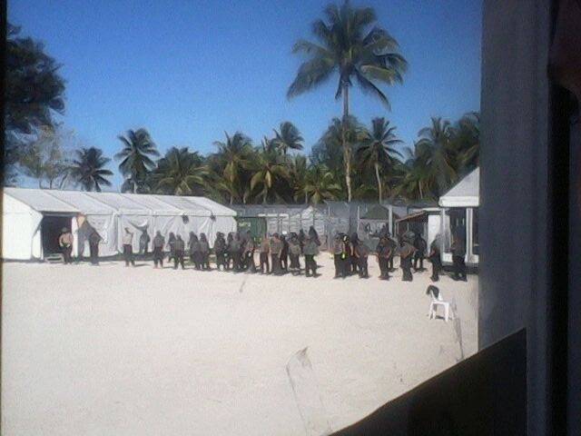 Security staff entering Delta compound on Manus Island detention centre.