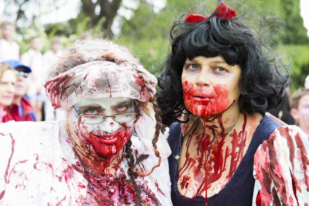 Canberra Zombie Walk. Rachael Bilton-Simek of Belconnen and Nora Tuchagues of Gungahlin.
 Photo: Matt Bedford
