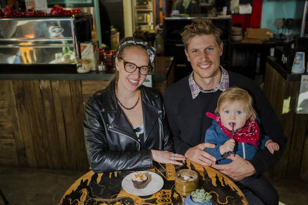 Sweet Bones cafe owners Emily and Russell Brindley with their son Beau 11-months. Photo: Jamila Toderas