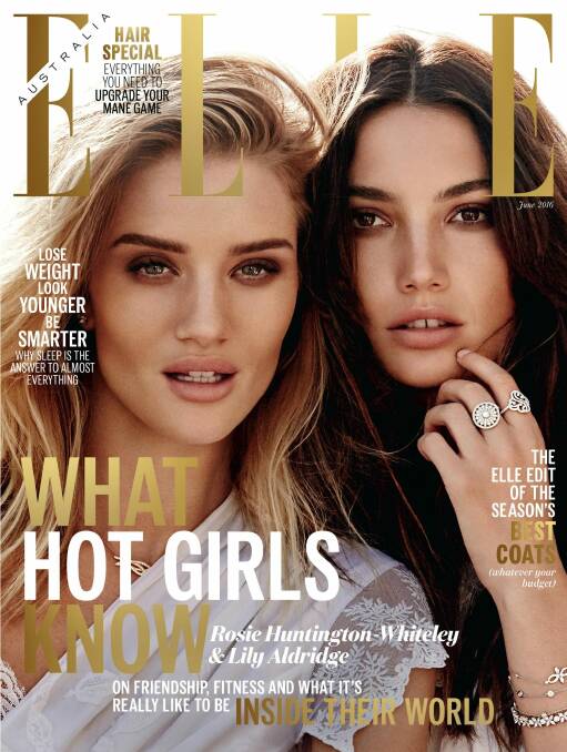 Rosie Huntington-Whiteley and Lily Aldridge on the cover of Elle's special Pink Hope edition. Photo: Simon Upton/Elle Australia 