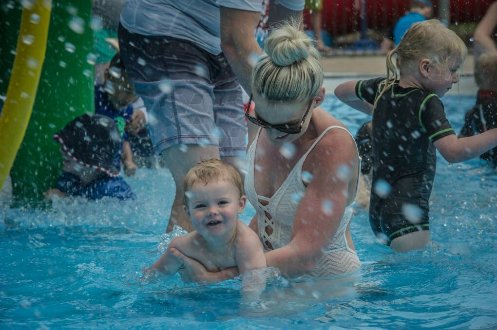 Cooling off at the Babies Day Out' event is fun for Chantelle and Levi Mundy of Latham. Photo: Karleen Minney