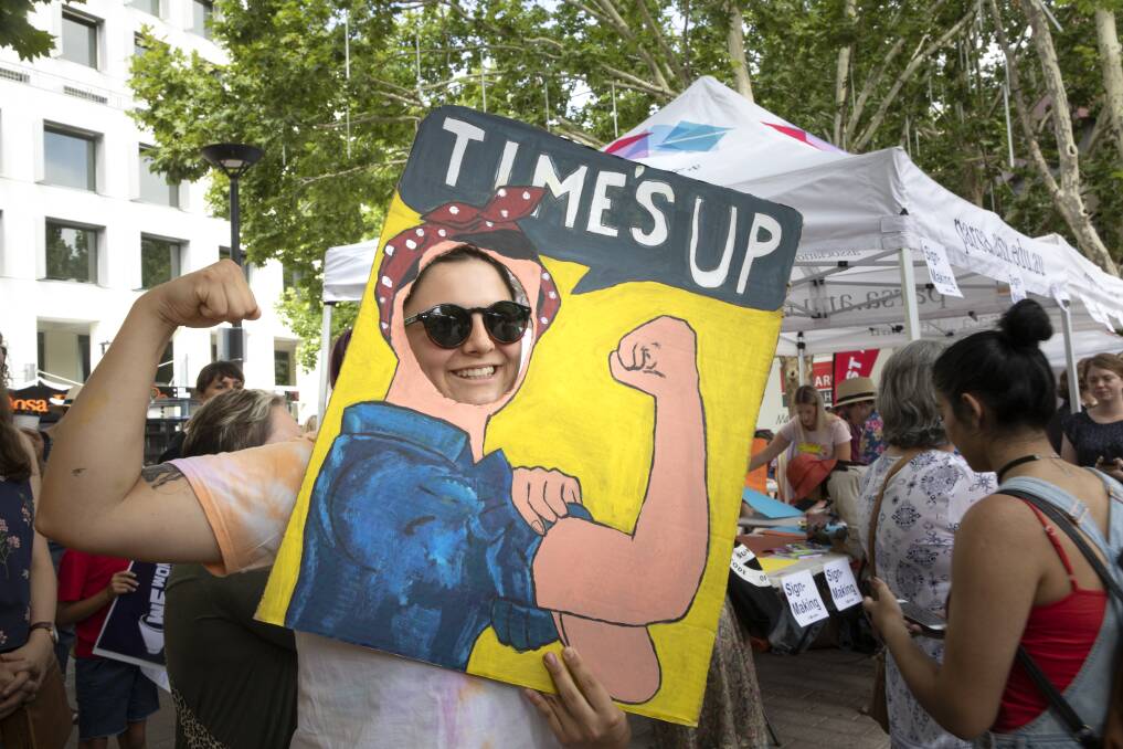 Hundreds at feminist rally in Canberra. Photo: Sitthixay Ditthavong