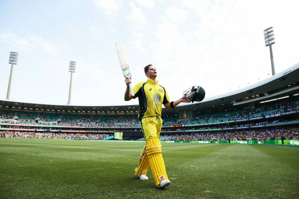 Record-breaker: Steve Smith salutes the crowd after his superb 164. Photo: CA/Getty Images