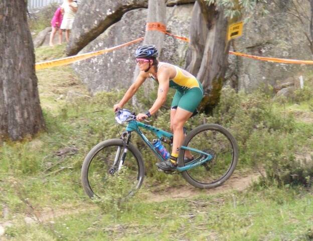 Penny Slater competing in the 2016 Cross Triathlon World Championship at Lake Crackenback. Photo: Supplied