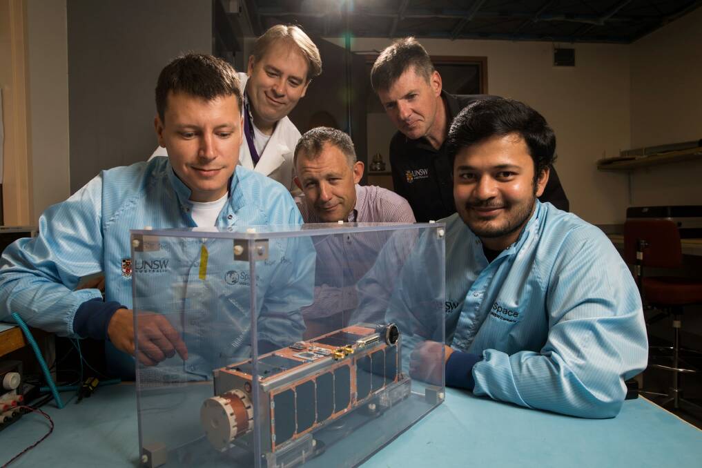 On campus in SEIT labs and at the Falcon Telescope are (from left) Igor Dimitrijevic, Simon Barraclough, Douglas Griffin, Russell Boyce  and Arvind Ramana. Photo: Andrew Taylor