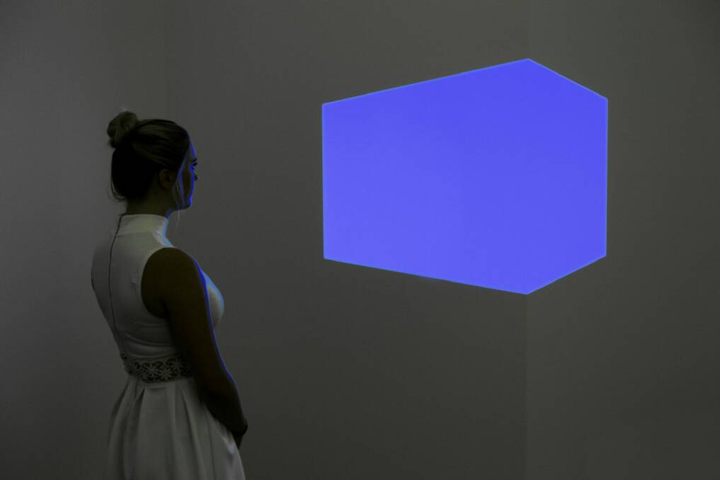 James Turrell 
Shanta II (blue) 1970 cross-corner construction: fluorescent light, built space Dimensions variable: 106.6cm (max height of aperture) Photo: National Gallery of Australia