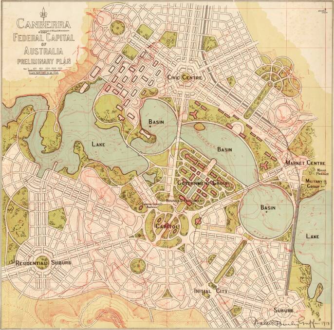 Walter Burley Griffin's 1914 preliminary map of Canberra, courtesy NLA. An ACT Legislative Assembly committee is examining the city's development application processes.