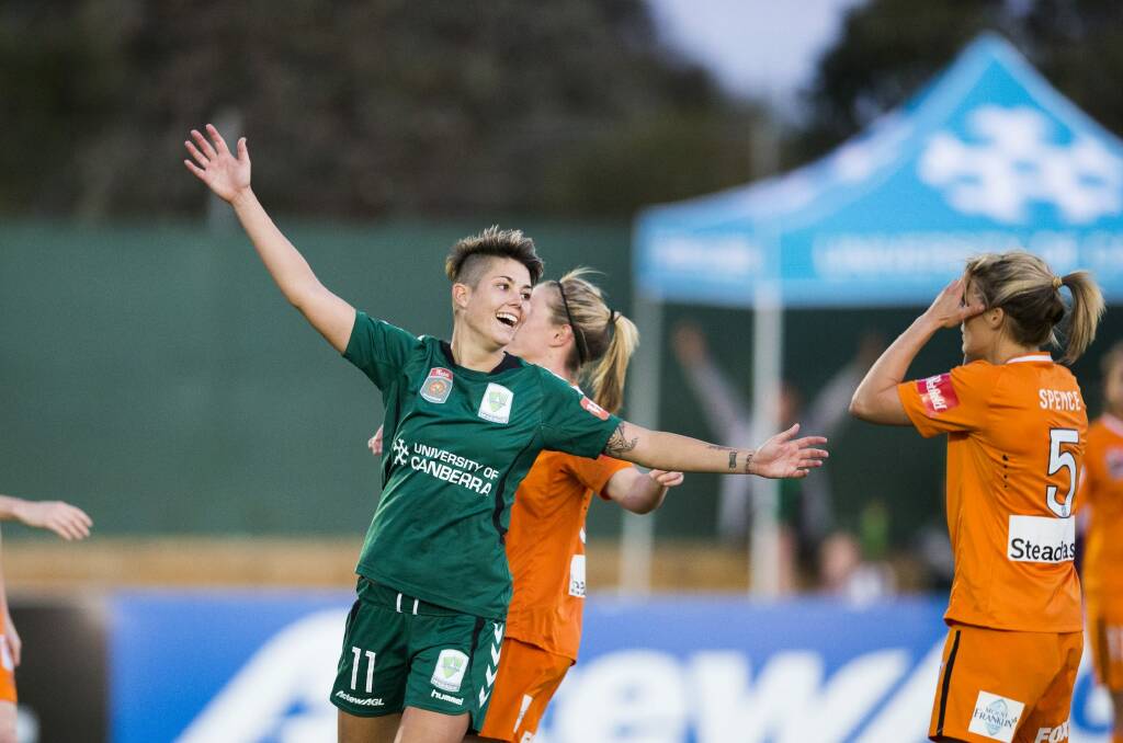 Back with open arms: Matildas striker Michelle Heyman has re-signed with Canberra United. Photo: Matt Bedford