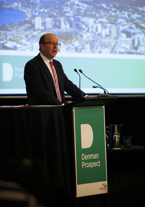 Capital Estate Developments managing director Stephen Byron at a land auction for the new suburb of Denman Prospect which his company is developing and which is now promising to fast-track a shopping centre for the emerging suburbs of the Molonglo Valley. Photo: Elesa Kurtz