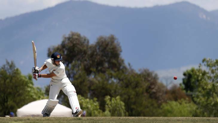 Tuggeranong batsman Michael Barrington made 79 against Wests-UC at Chisholm Oval. Photo: Jeffrey Chan
