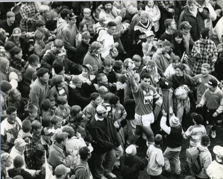 Joyous: Mal Meninga's farewell home game in 1994. Photo: Richard Briggs