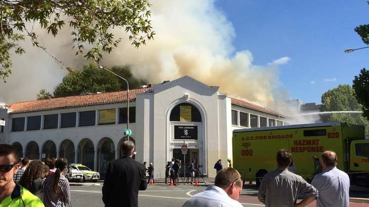 The Sydney Building on fire on Monday. Photo: Mathew Graham