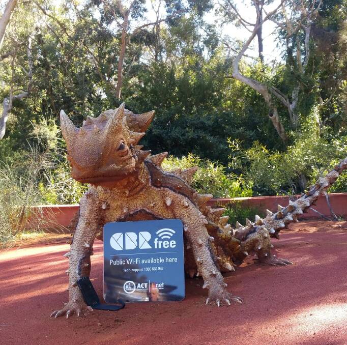 A statue of a thorny devil in the Red Centre Garden at the Australian National Botanic Gardens for the launch of extension of the CBRfree WiFi network. Photo: Supplied