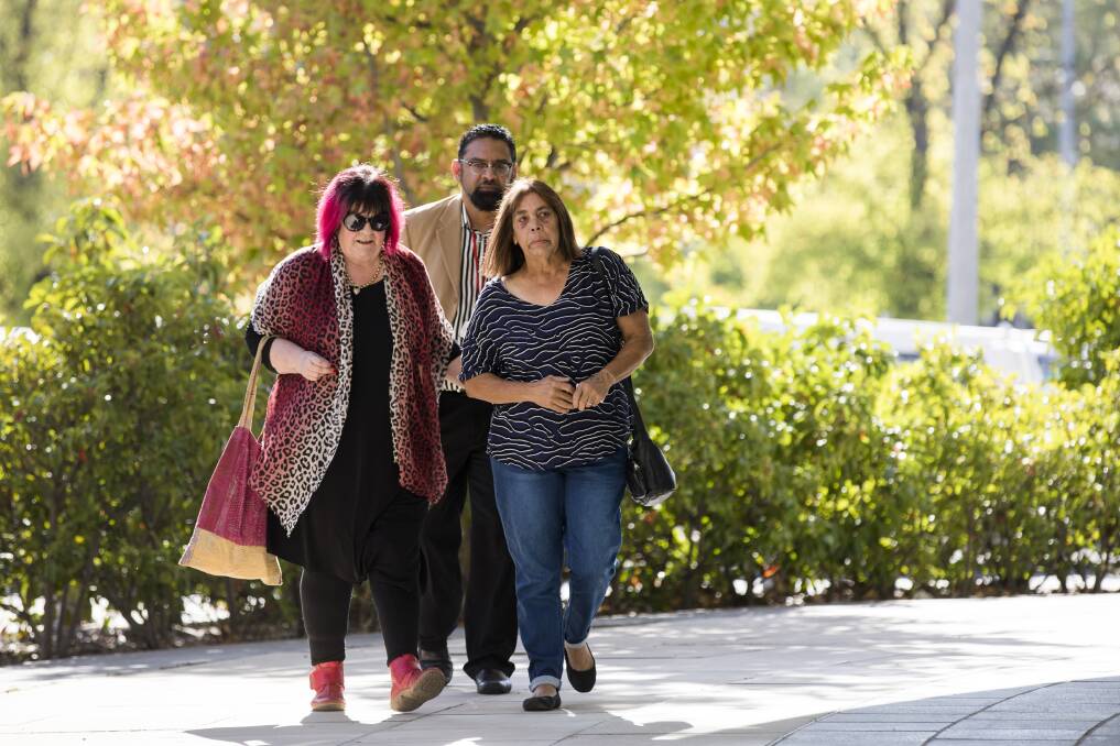 Steven Freeman's mother, Narelle King, right, Winnunga Aboriginal Health Service CEO Julie Tongs, left, arrive at court on Wednesday. Photo: Jamila Toderas