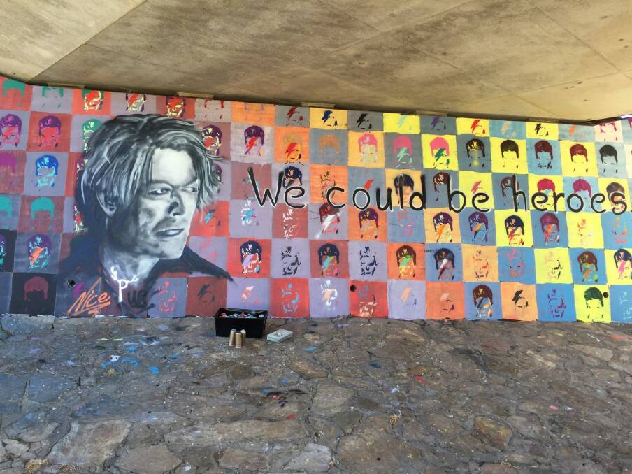 The wall at Richardson, in Canberra's south, was given a taste of Bowie by a street art workshop. Photo: Supplied