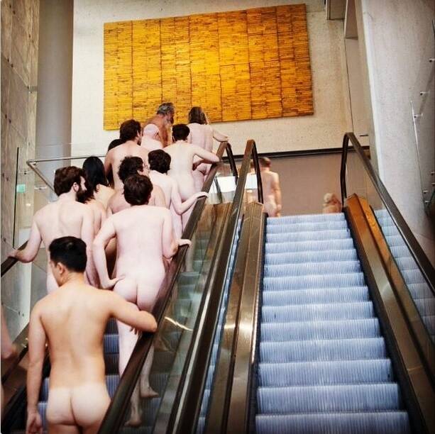 A naked tour group at the National Gallery of Australia heading into the James Turrell: A Retrospective tour on Wednesday night.  Photo: Christo Crocker/National Gallery of Australia 