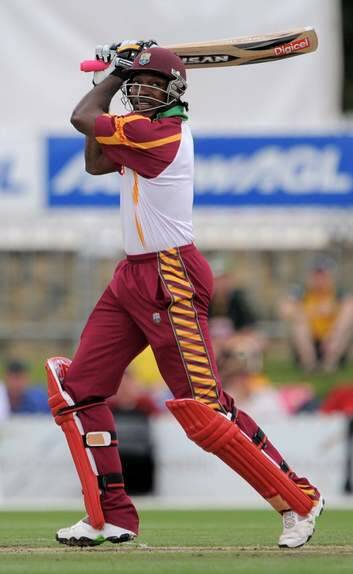 Chris Gayle against the Prime Minister's XI in 2010. Photo: Graham Tidy