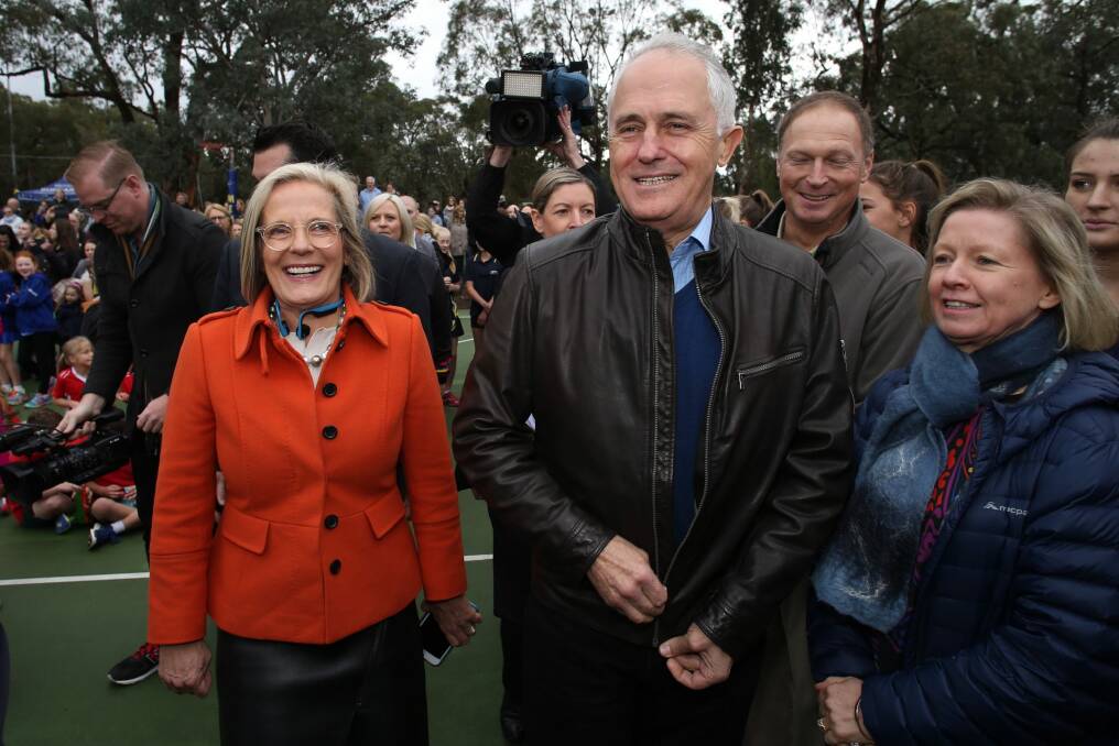 Prime Minister Malcolm Turnbull, with Lucy Turnbull – and his leather jacket. Photo: Andrew Meares