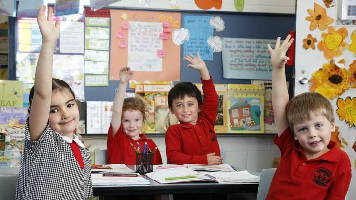 Mount Rogers Primary School kindergarten students, from left, Afryna Yarbakhsh, Ava Bessey, Liam Hamilton and Gus Murdock in class. The school has seen an increase in enrolments due to a number of initiatives to boost student numbers. Photo: Jeffrey Chan