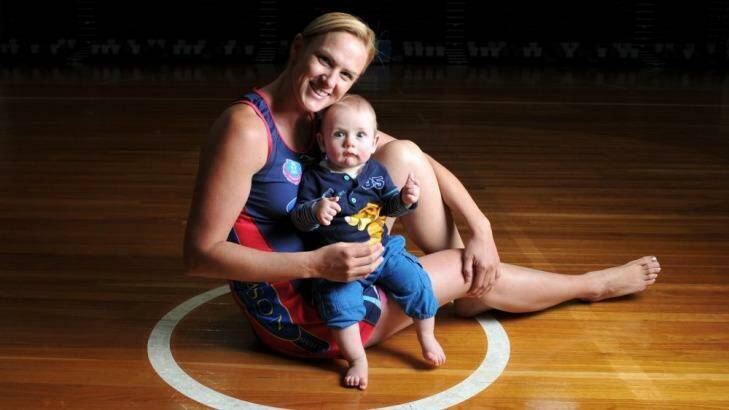 Netball has called on female sports to give mum's support. Former Australian netball captain Sharelle McMahon with her baby Xavier. Photo: Wayne Taylor