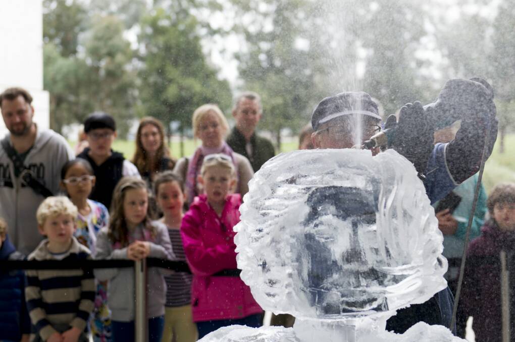 Glen Smith from Ice Designs at the National Portrait Gallery as part of the Winter Festival. Photo: Jay Cronan