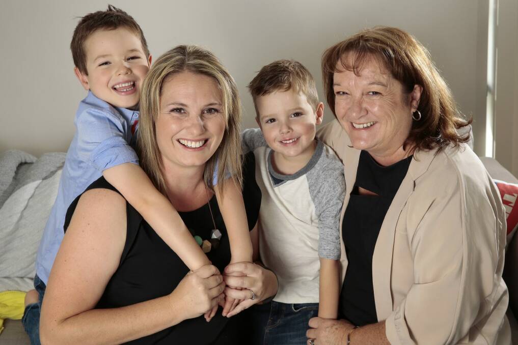Dannielle Kelly of Wright has been named the Barnardos Mother of the Year for the ACT. She is pictured with sons Aidan, 4, and Liam, 7, and her mum Mary Ford, who nominated her for the award.  Photo: Jeffrey Chan
