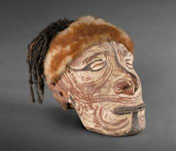 "Overmodelled skull" (19th to early 20th century prior to 1937),  South Australian Museum, Donated by Miss Ramsay-Smith in <i>Myth + Magic: Art of the Sepik River, Papua New Guinea</i> at the National Gallery of Australia. Photo: Supplied