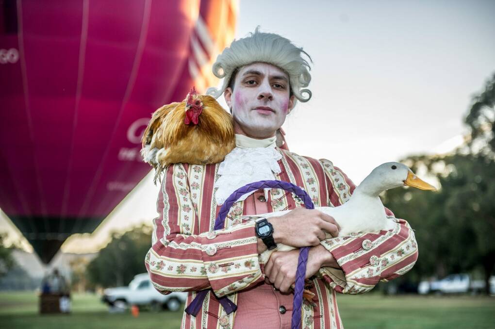 Modern day Louis XVI, also Balloon aloft crew member Brendan Cameron and local Noah's ark farm animals. Photo: Karleen Minney