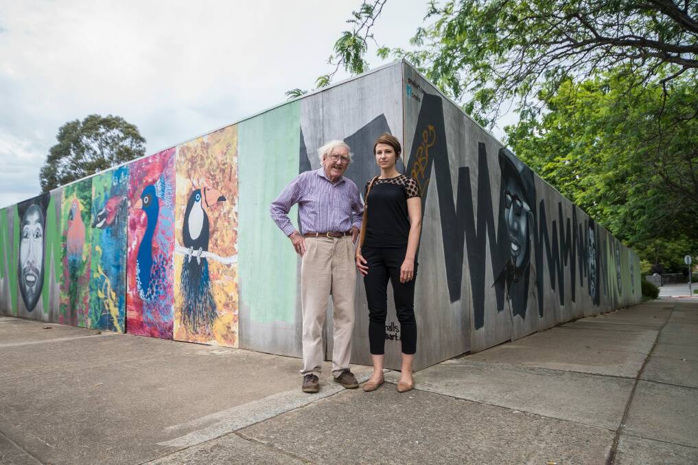 Historian Alan Foskett and resident Luisa Capezio on the old service station site at the Campbell shops. Photo: Dion Georgopoulos