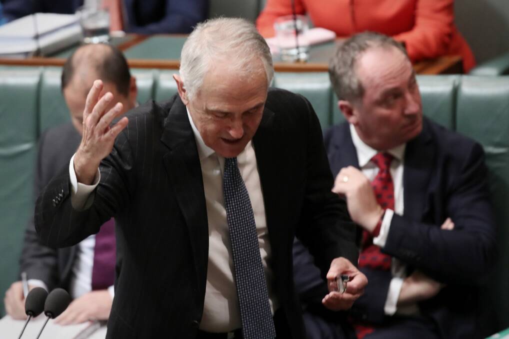 Prime Minister Malcolm Turnbull during question time at Parliament House on Tuesday.  Photo: Andrew Meares