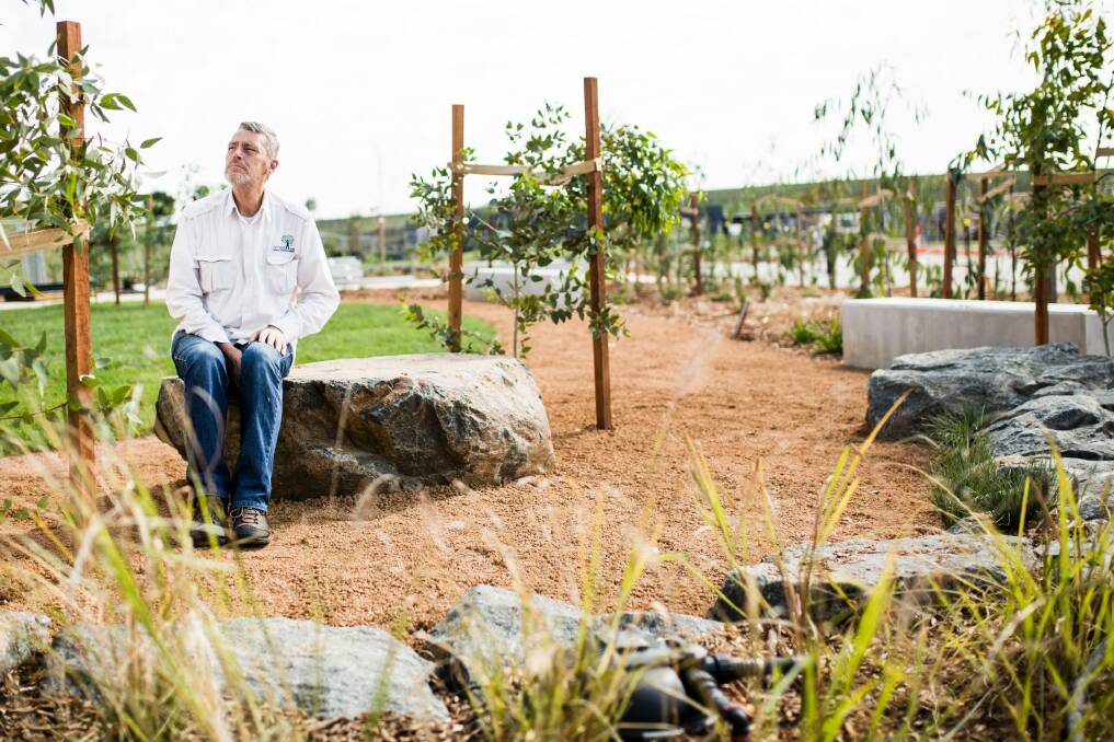 Kenn Basham at the Aids Garden of Reflection at the National Arboretum Canberra. Photo: Jamila Toderas