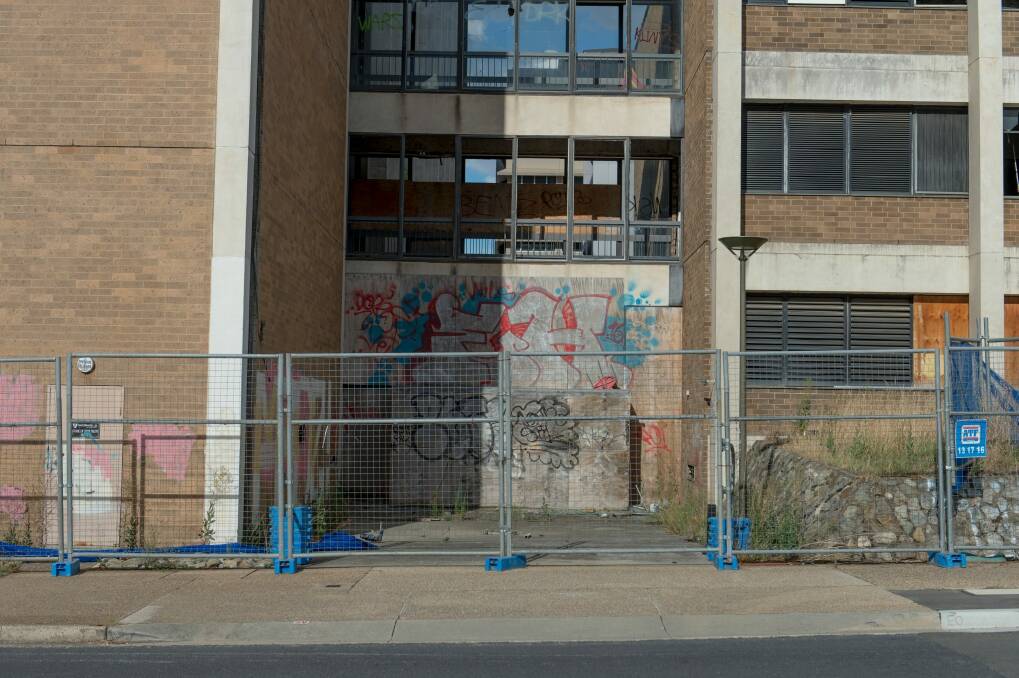 The vacant Alexander and Albermarle buildings look worse for wear in Woden. Photo: Jay Cronan