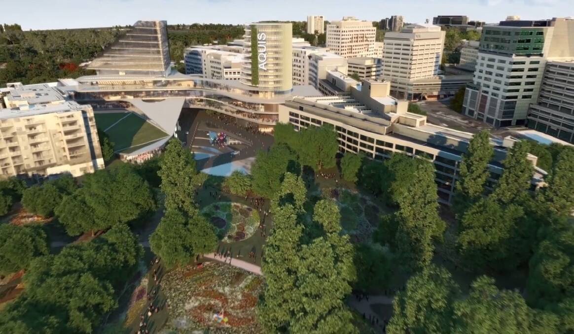 An artist's impression of the proposed redevelopment of the Aquis Canberra casino, looking from Glebe Park. Photo: Supplied