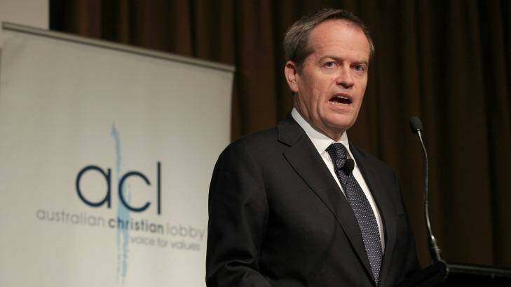 Bill Shorten addresses the Australian Christian Lobby conference. Photo: Alex Ellinghausen