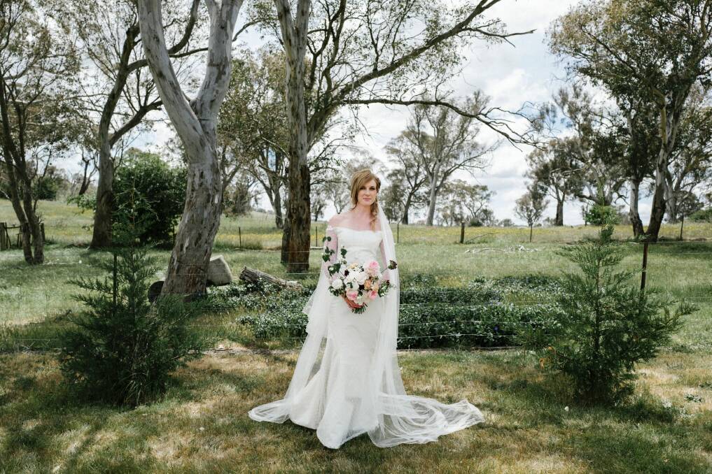 Sandra Sweeney debuted her couture wedding gown made by Canberra designer Hajar Gala at Paris Fashion Week, before her wedding at Poachers Pantry. Photo: Silvertail Photography