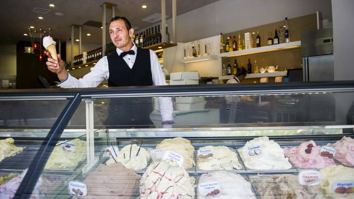 Dolce and Salato manager Marco Marzotto with a gelato at the shop in Garema place. Photo: Rohan Thompson